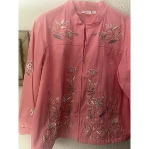 Women's Quacker Factory Pink Floral Embroidered Denim Jacket Sz 2X Fantasy Fairy